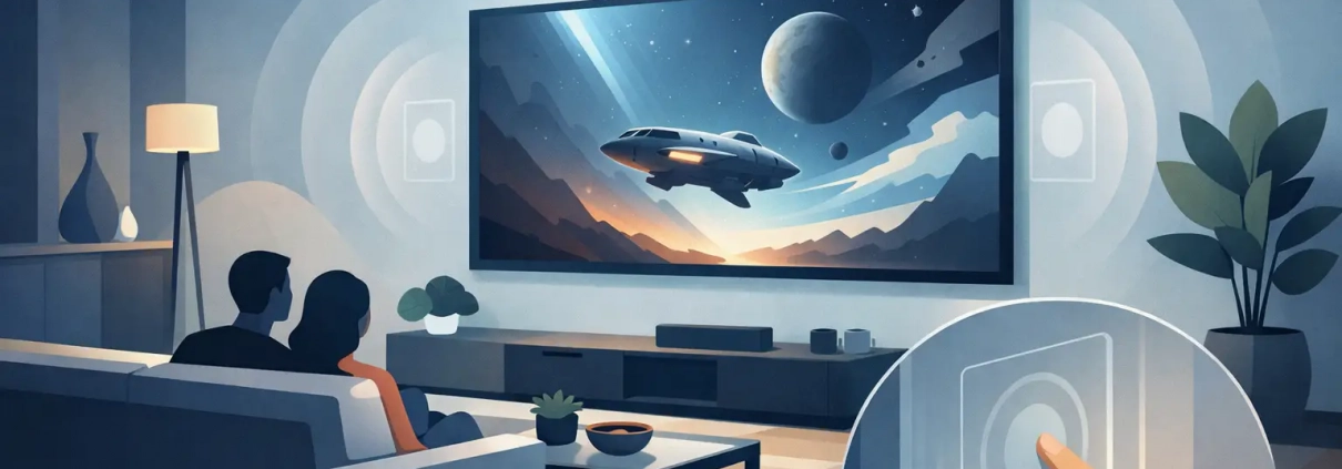 Wohnzimmerkino mit unsichtbaren Lautsprechern