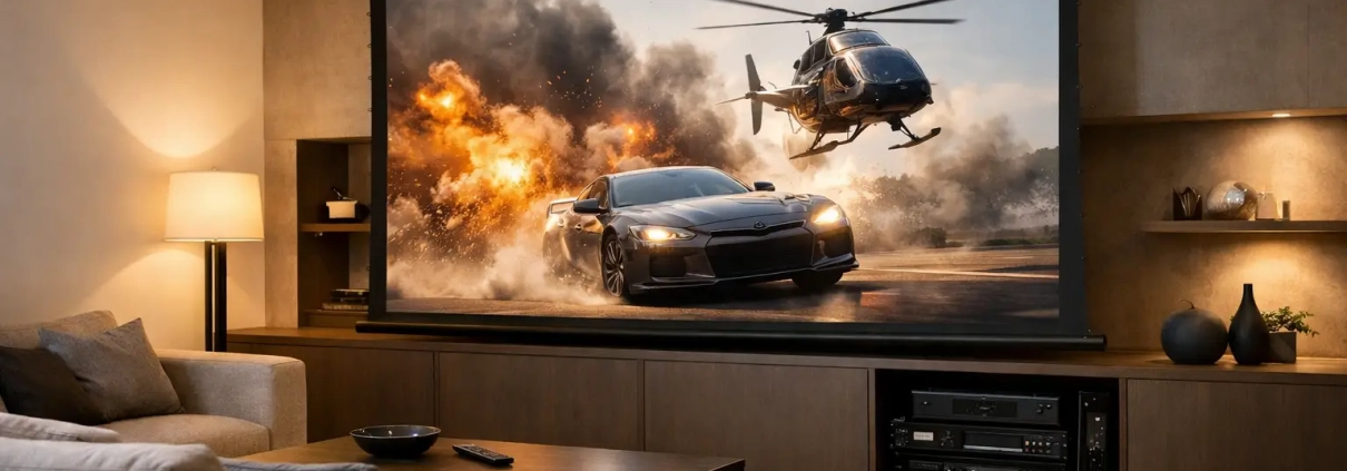 Beispiel: Wohnzimmerkino mit versteckter Technik